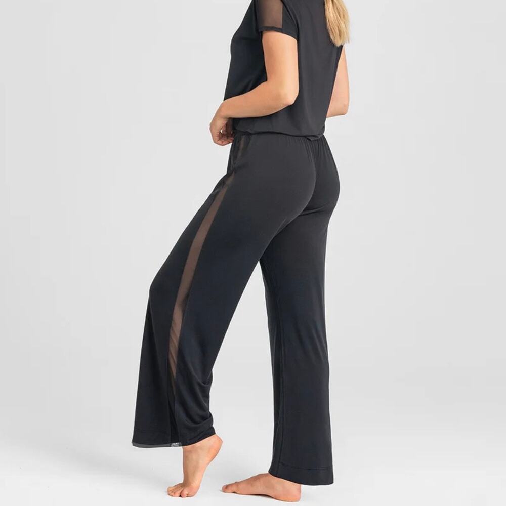 Honey Love Black Mesh Trim‎ Lounge Pants Wide Leg Drawstring Waist Size S